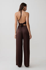 Mariana Halter Silk Blend Sleeveless Top - Dark Chocolate