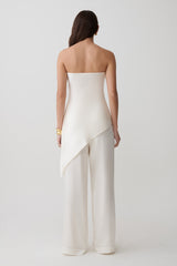 Kayla Silk Blend Strapless Asymmetric Top - Ivory