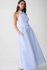 Cindy Collared Midi Dress - Blue Pinstripe