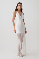 Abigail V Neck Fringe Maxi Dress - White