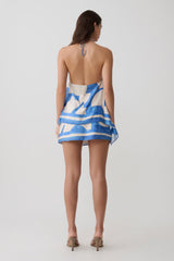 Adelaide Satin Mini Skirt - Blue Geo Tile Print