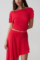 Talise Modal Flounce Short Sleeve Top - Red