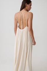 Adriana Satin Gathered Maxi Dress - Buttercream