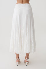 Skylar Lace Panelled Midi Skirt - White