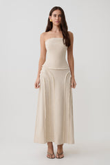 Annie Linen Frayed Midi Skirt - Natural