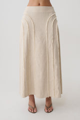 Annie Linen Frayed Midi Skirt - Natural