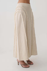 Annie Linen Frayed Midi Skirt - Natural