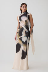 Dakota Chiffon Maxi Dress With Scarf - Ivory Oversized Floral Print