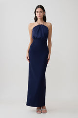 Elina Satin Necklace Maxi Dress - Navy