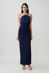 Elina Satin Necklace Maxi Dress - Navy