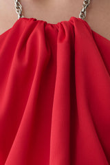 Elina Satin Necklace Maxi Dress - Red