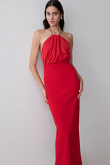 Elina Satin Necklace Maxi Dress - Red
