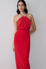 Elina Satin Necklace Maxi Dress - Red