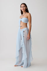 Kai Beaded Draped Scarf Top - Pale Blue
