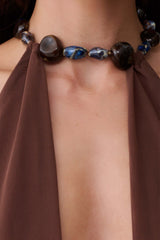 Ethal Mesh Cowl Neck Beaded Maxi Dress - Chocolate