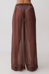Leilani Sheer Drawstring Wide Leg Pants - Chocolate