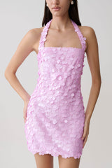 Caralee Sequin Halter Mini Dress - Pale Pink