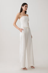 Annie Strapless Tie Back Linen Top - White