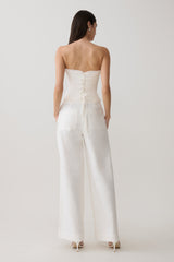 Annie Strapless Tie Back Linen Top - White