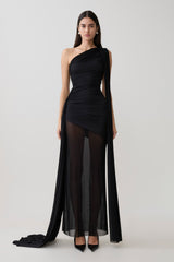 Asher Slinky One Shoulder Maxi Dress - Black