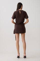 Felicity Short Sleeve Dress With Waist Tie - Dark Chocolate