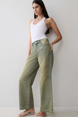Joey Mid Rise Wide Leg Jeans - Green Wash