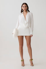 Soleia Cowl Drape Shirt Dress - White
