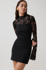 Aurelie Long Sleeve Lace Mini Dress - Black