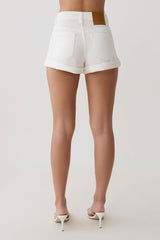Krissy Rolled Hem Denim Shorts - White