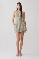 Lucille Halter Pleated Mini Dress - Silver