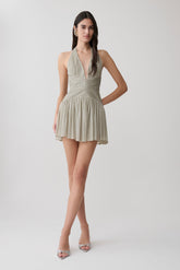 Lucille Halter Pleated Mini Dress - Silver