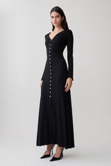 Tanya Buttoned Long Sleeve Maxi Dress - Black