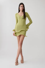 Samira Knit Long Sleeve Mini Dress - Light Olive