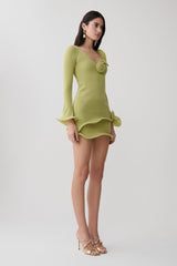 Samira Knit Long Sleeve Mini Dress - Light Olive