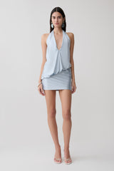 Arabel Draped Halter Mini Dress - Pale Blue