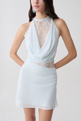 Arra Chiffon And Lace Halter Mini Dress - Ice Blue