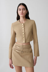 Marielle Button Up Cropped Jacket - Taupe