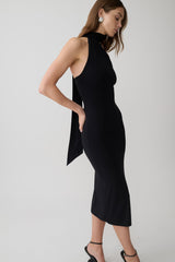 Jemma One Shoulder Tie Midi Dress - Black
