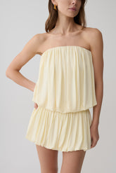 Safiya Strapless Gathered Bubble Mini Dress - Lemon