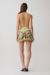 Adalee Mesh Halter Mini Dress - Yellow Floral Leopard Print