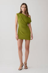 Hannah Asymmetric Neckline Mini Dress - Olive
