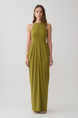 Bahari Low Back Halter Maxi Dress - Vintage Olive