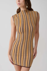 Meggie Striped Sleeveless Mini Dress - Orange/Chocolate