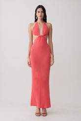 Theresea Halter Knit Maxi Dress - Coral