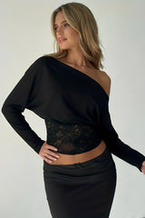 Lace Splice Off Shoulder Bat Sleeve Blouse