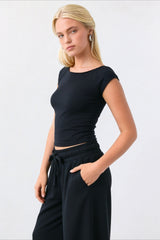 Cropped Fitted Retro Polka Dot T‑shirt