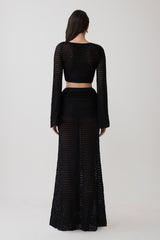 Mania Crochet Long Sleeve Cropped Top - Black
