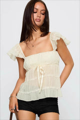 Sweet Lace Panel Ruffle Sleeve Cami Top
