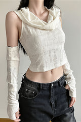 Solid Hooded Cropped Street Tank Top