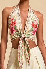 Boho Floral Backless Tie Halter Top